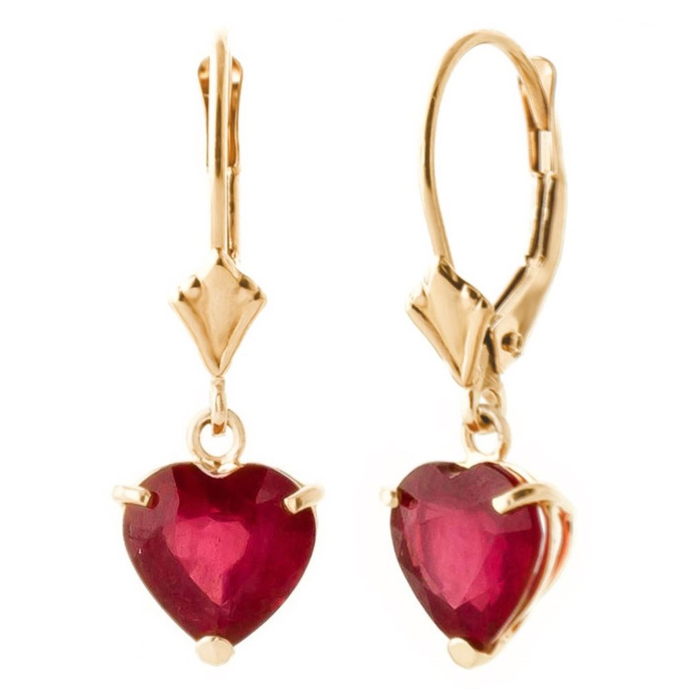 14K.SOLID GOLD LEVERBACK EARRING WITH RUBIES - Picture 1 of 7